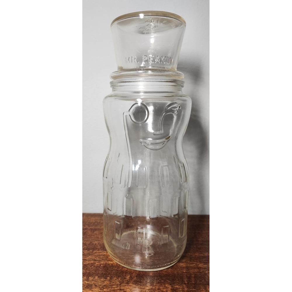 Planters Glass Jar Canister  Vintage 75th Anniversary Mr. Peanut 1981 9.5" Tall